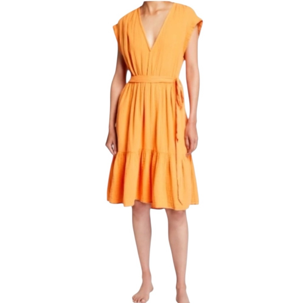 XiRENA sz M Orange V-Neck Muslin Mini Dress no belt